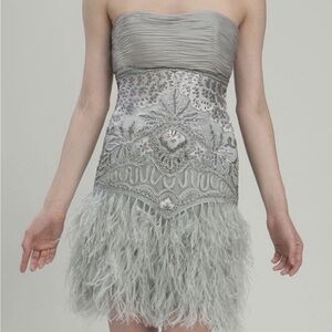 NWT Sue Wong Strapless Feather flapper Dress